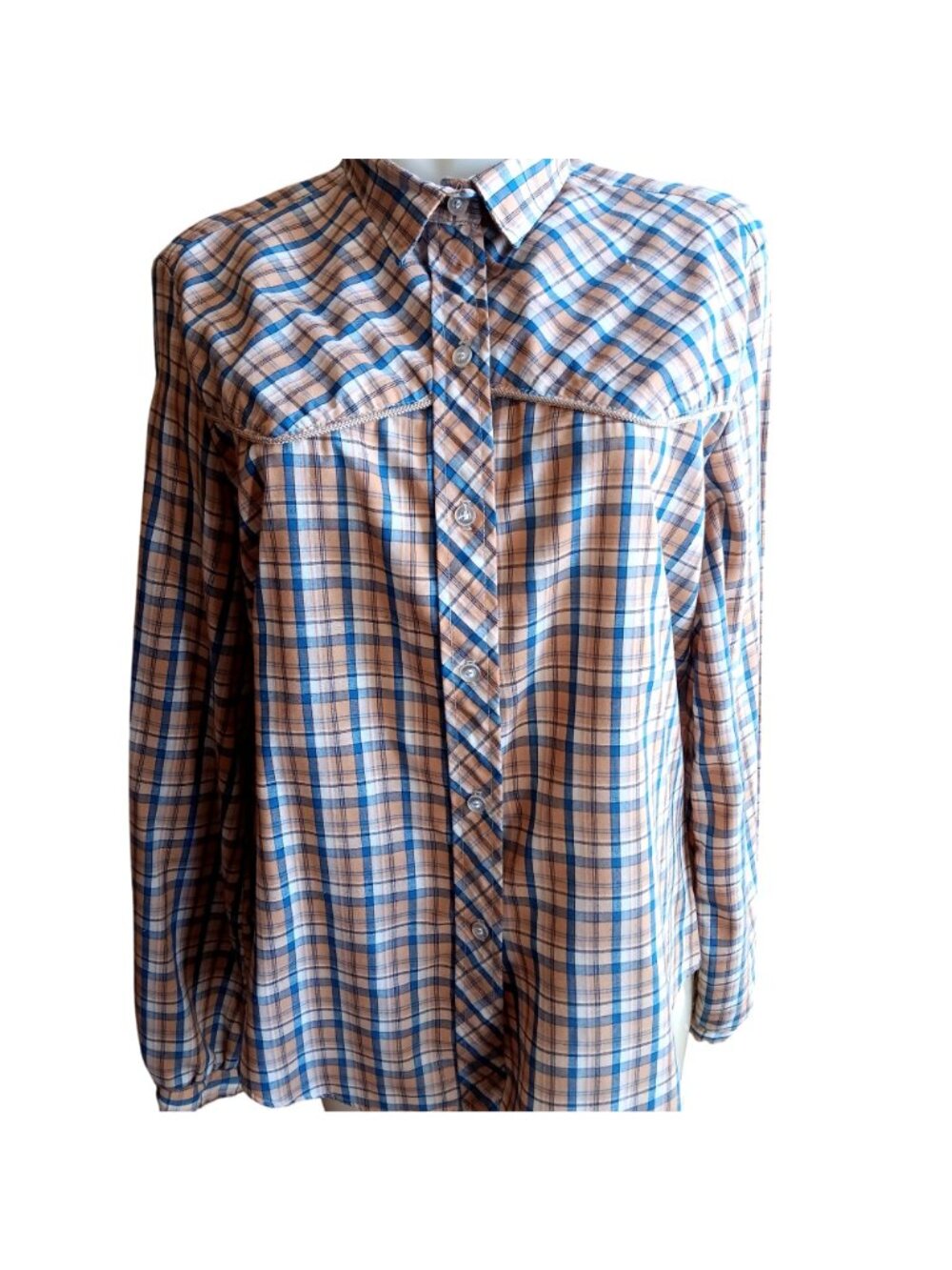 True Vintage Cowgirl Shirt Large 1980s Plaid Thin Button Down Top Blouse Indy